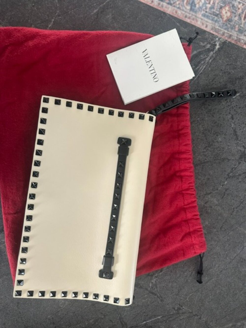 Valentino Garavani Rockstud Black White Leather Clutch Wristlet + Dust Bag